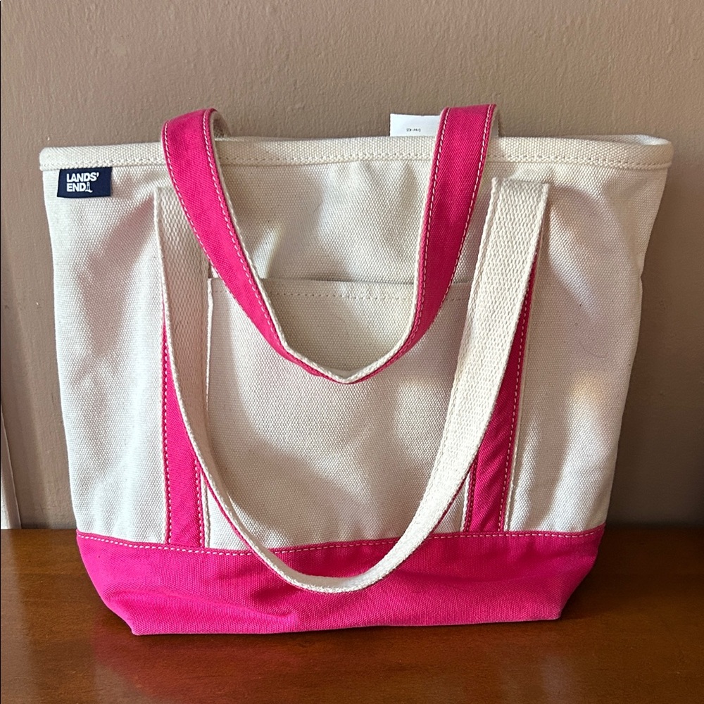 Lands' End Vibrant Pink and Cream Tote